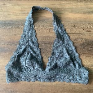 Free People Halter Lace Bralette Grey Graphite Elastic M